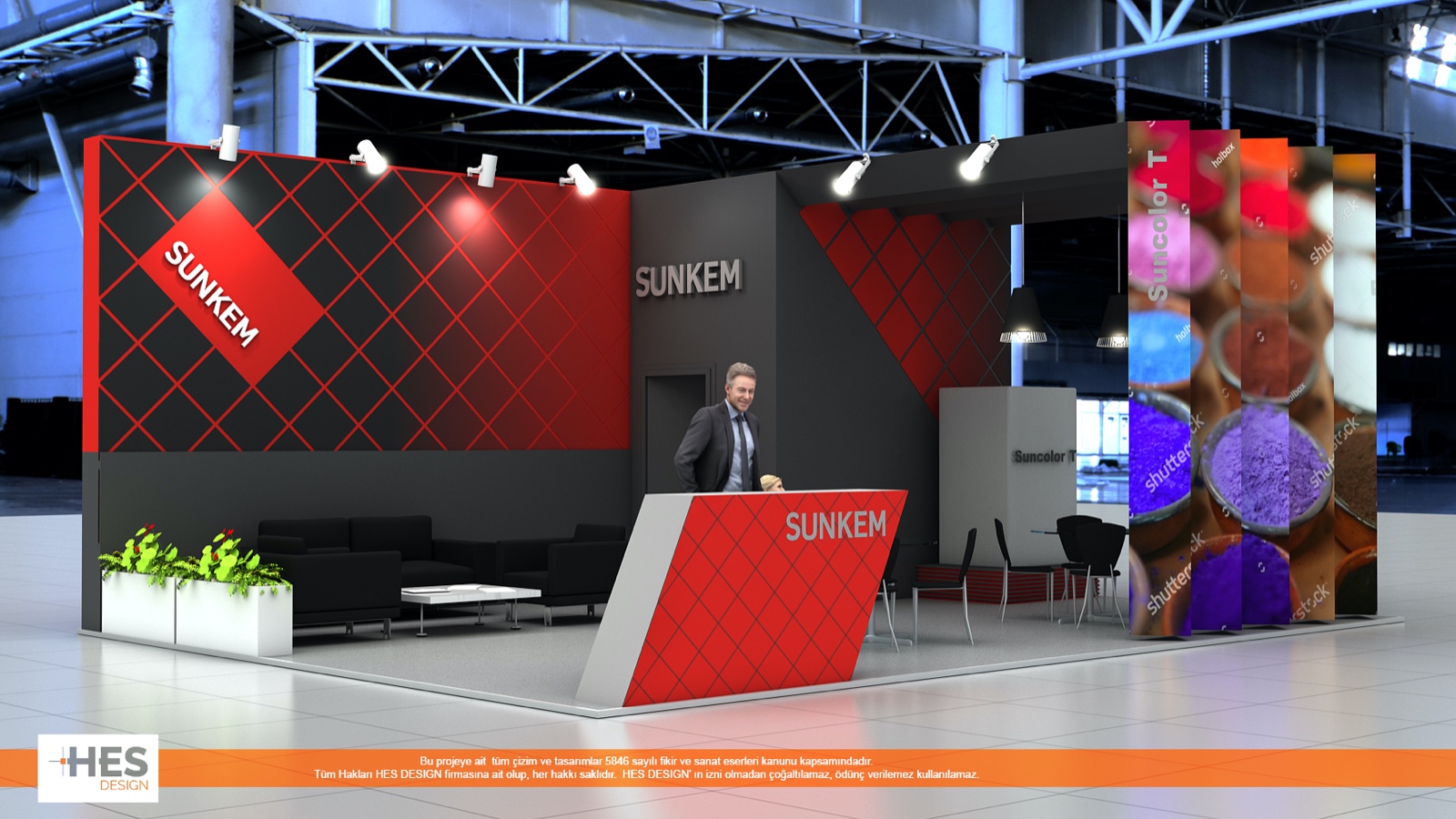 Interactive exhibition display with blue lighting