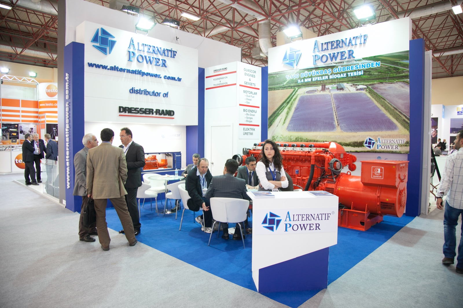 Interactive exhibition display with blue lighting